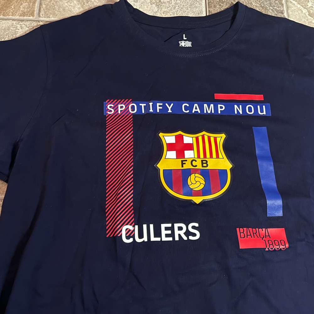 FC Barcelona Spotify Camp Nou Culers Navy Blue Graphic T-Shirt Mens Large FCB